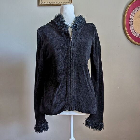 Vintage Y2K Valerie Stevens Faux Fur Cardigan Hoodie Jacket Zip Front Size SP - Picture 2 of 10